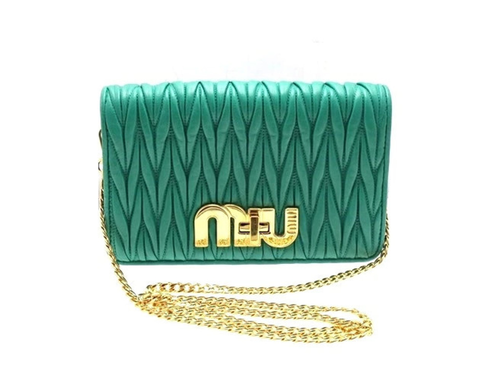 Miu Miu Chain Shoulder Bag Wallet Lambskin Green
